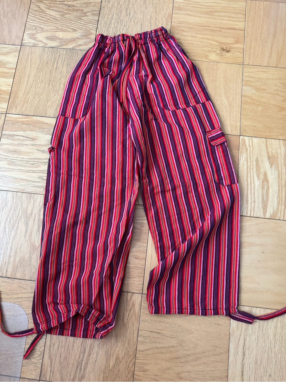 Vibrant Red Multistripe Drawstring Pants
